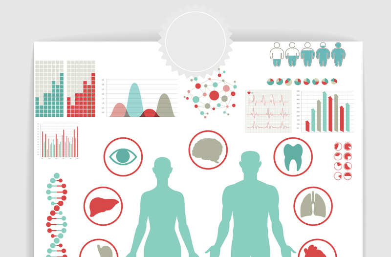 矢量人体医疗PPT统计图表图案