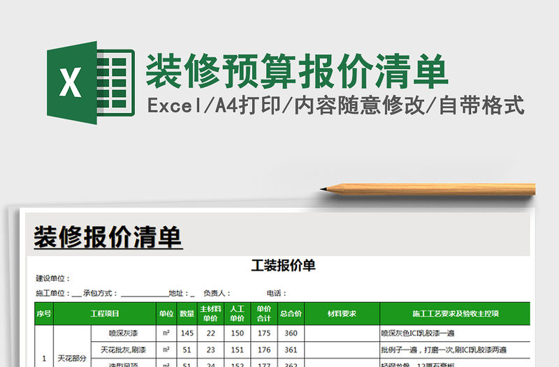 2021年裝修預算報價清單