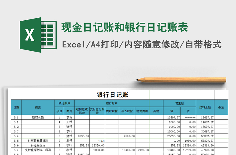 2021年现金日记账和银行日记账表