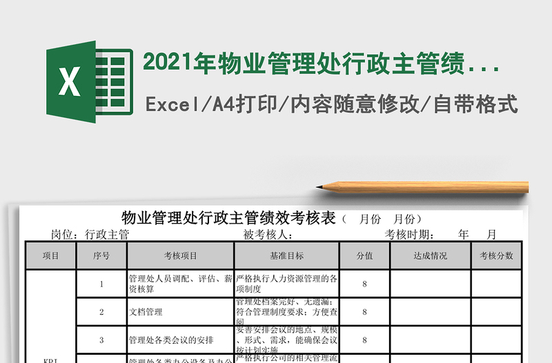 2021年物業(yè)管理處行政主管績效考核表