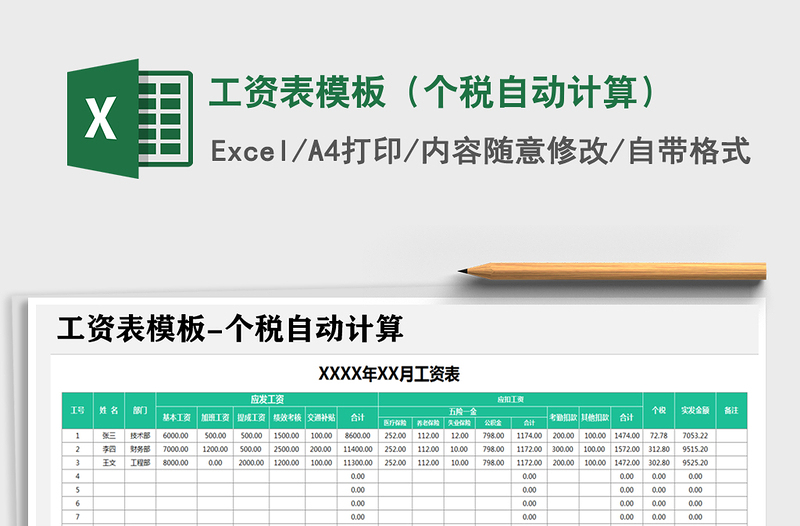 2021年工資表模板(個稅自動計算)