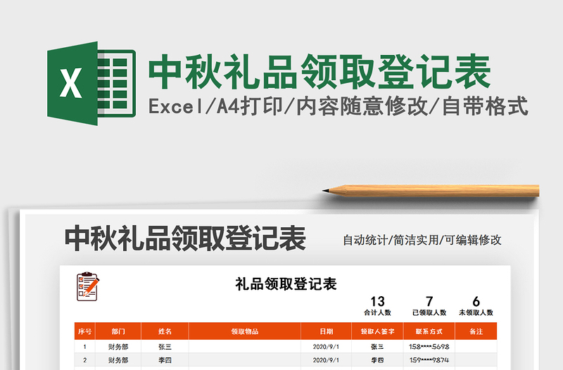 2021年中秋礼品领取登记表