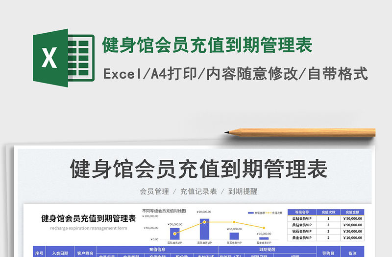 健身館會員充值到期管理表