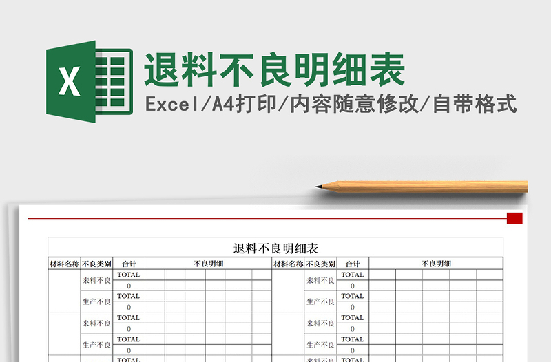 2022年退料不良明細表
