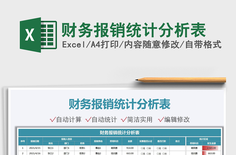 2021财务报销统计分析表免费下载