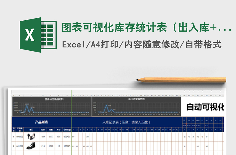 2021年图表可视化库存统计表（出入库+销售统计+定价表+自动