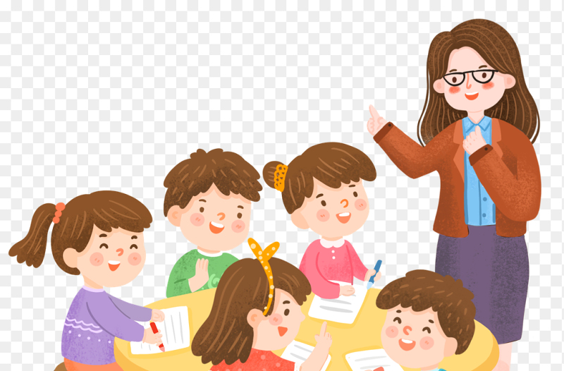 卡通插画风教师老师幼教给小朋友们上课讲课职业人物免抠元素素材