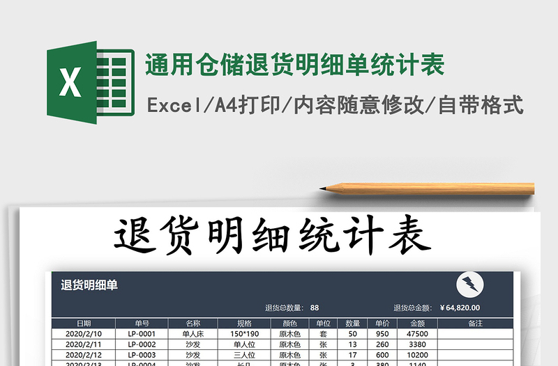 2021年通用倉儲退貨明細單統(tǒng)計表