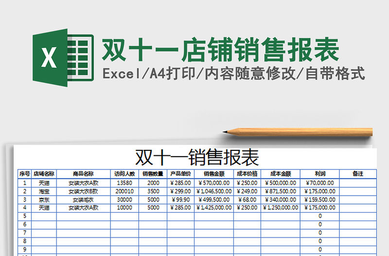 2021年雙十一店鋪銷售報表