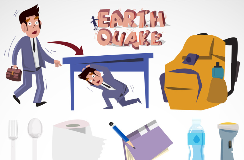 卡通地震预防PPT素材矢量图形