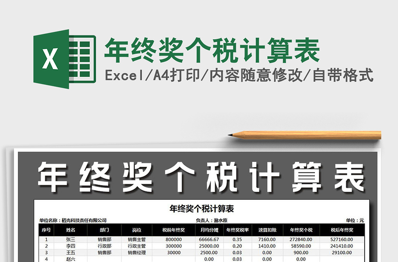 2021年年終獎(jiǎng)個(gè)稅計(jì)算表免費(fèi)下載