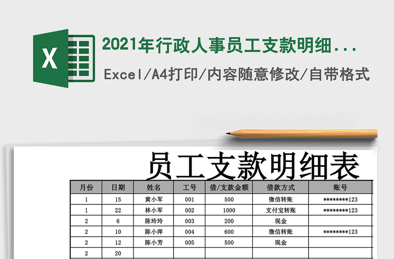 2021年行政人事員工支款明細(xì)表