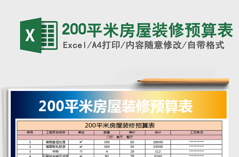 2021年200平米房屋装修预算表