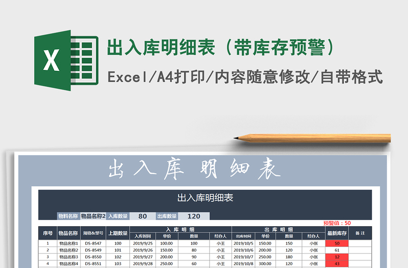 2021年出入庫明細(xì)表(帶庫存預(yù)警)