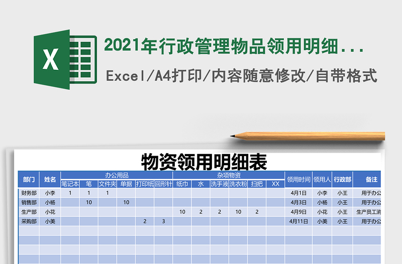 2021年行政管理物品領(lǐng)用明細(xì)表