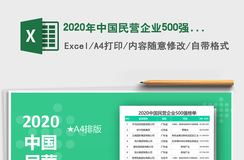 2020年中國民營企業(yè)500強(qiáng)榜單-可打印編輯