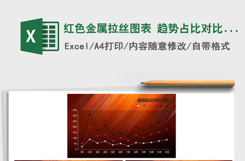 2021年紅色金屬拉絲圖表 趨勢占比對(duì)比分析