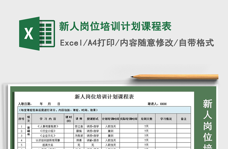 2021年新人岗位培训计划课程表