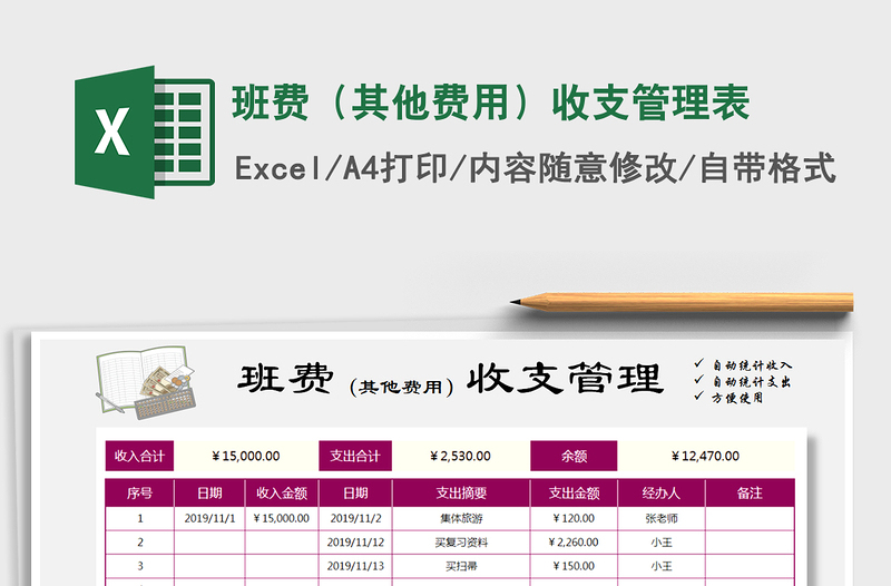 2021年班費(其他費用)收支管理表