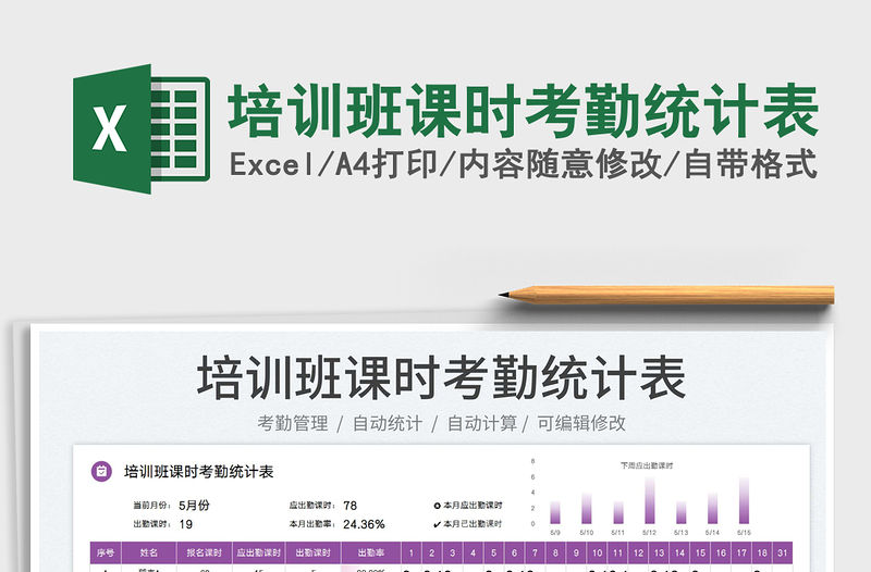 2023培訓班課時考勤統計表免費下載