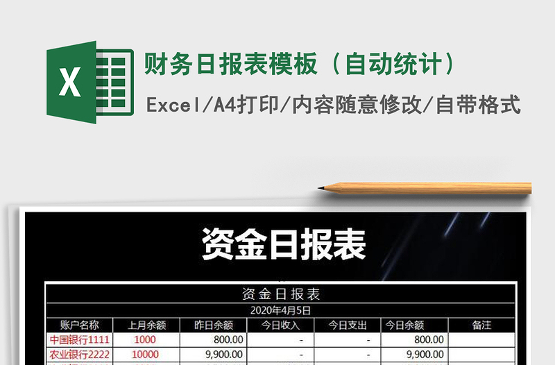2021年財務(wù)日報表模板(自動統(tǒng)計)