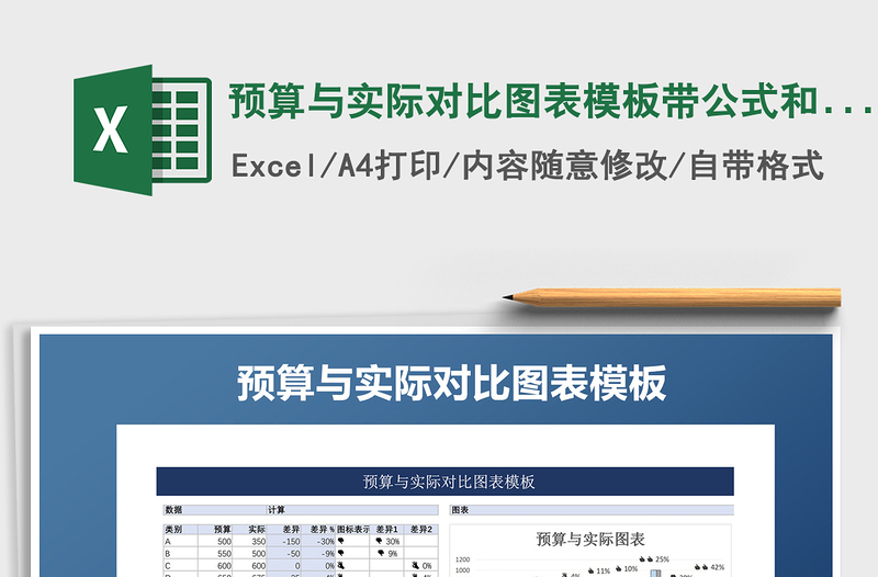 2021年預(yù)算與實(shí)際對(duì)比圖表模板帶公式和制作方法免費(fèi)下載