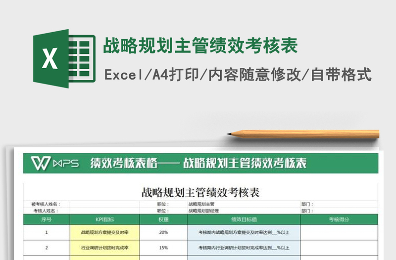 2022年战略规划主管绩效考核表免费下载