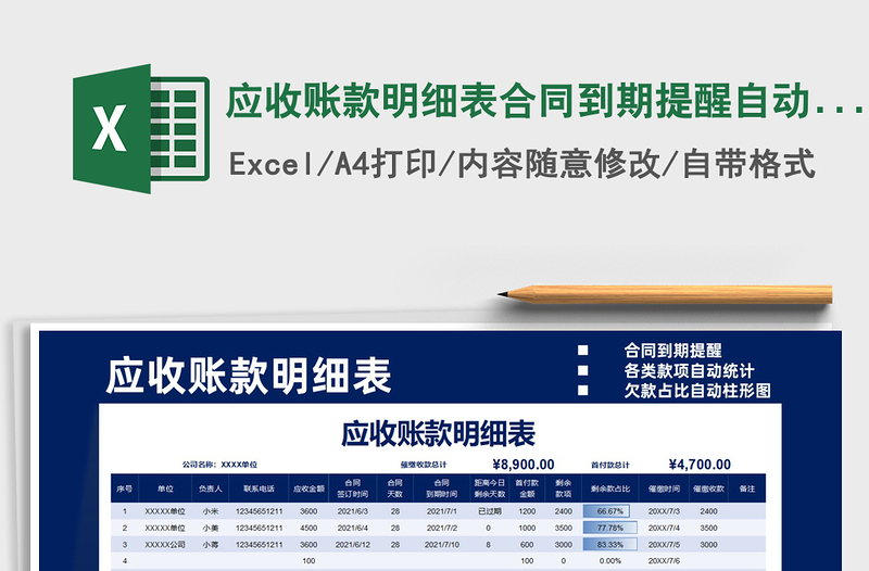 2021應收賬款明細表合同到期提醒自動統計免費下載