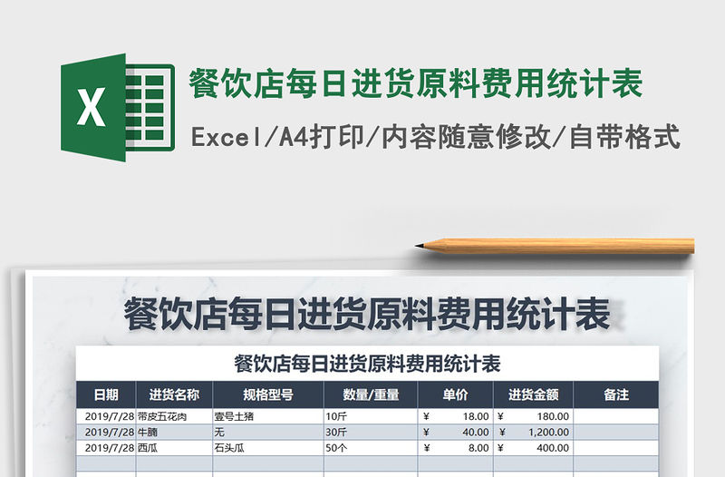 2021年餐飲店每日進貨原料費用統計表