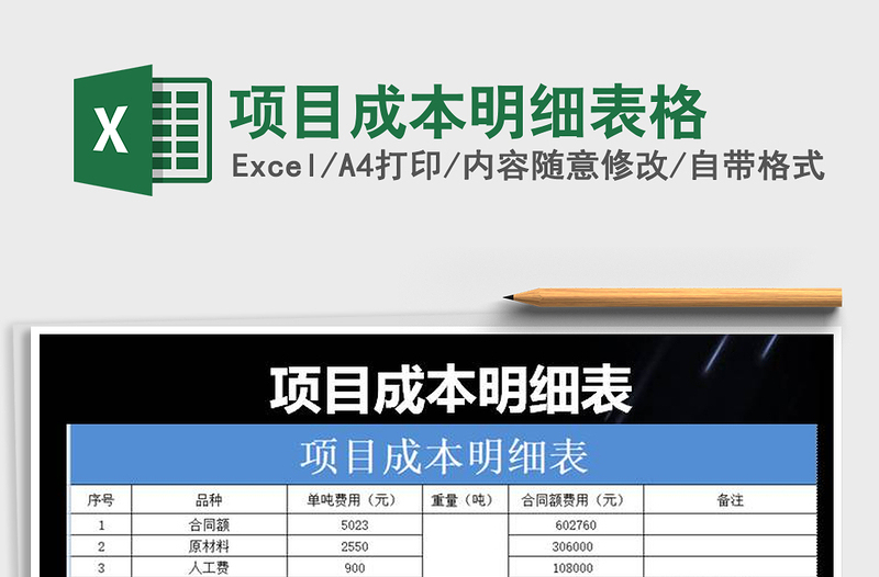 2021年項(xiàng)目成本明細(xì)表格