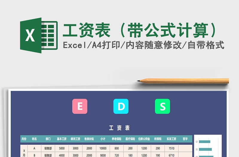 2021年工資表（帶公式計(jì)算）