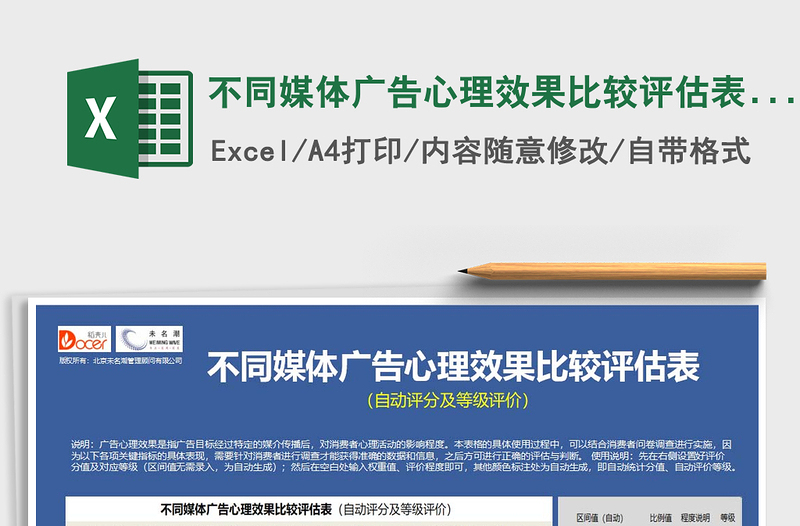 2021年不同媒體廣告心理效果比較評估表(自動評分及等級評價