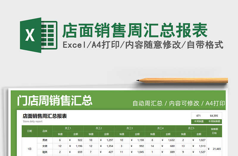 2021店面销售周汇总报表免费下载