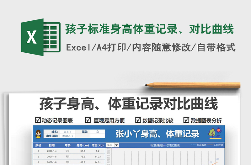2021孩子标准身高体重记录、对比曲线免费下载