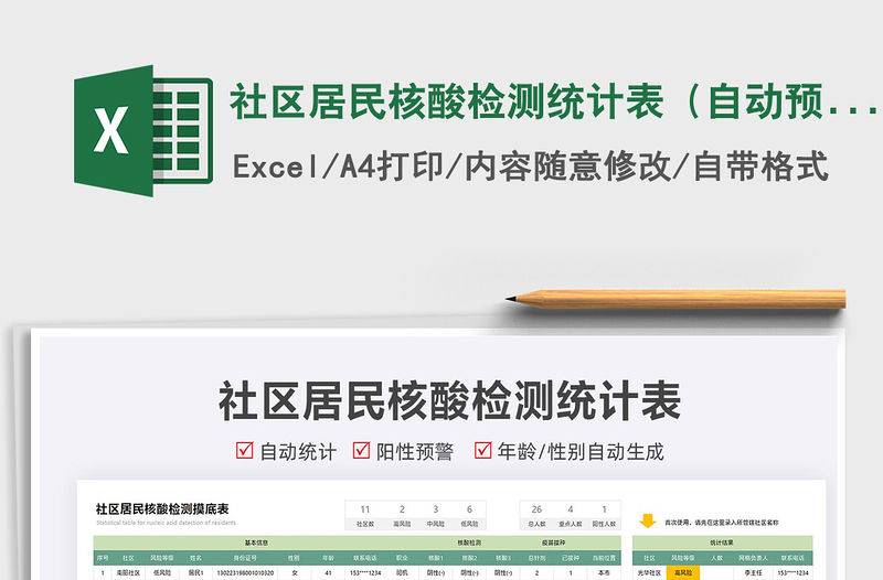 2022社區(qū)居民核酸檢測(cè)統(tǒng)計(jì)表(自動(dòng)預(yù)警)免費(fèi)下載