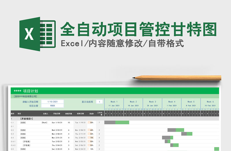 2021年全自動項目管控甘特圖