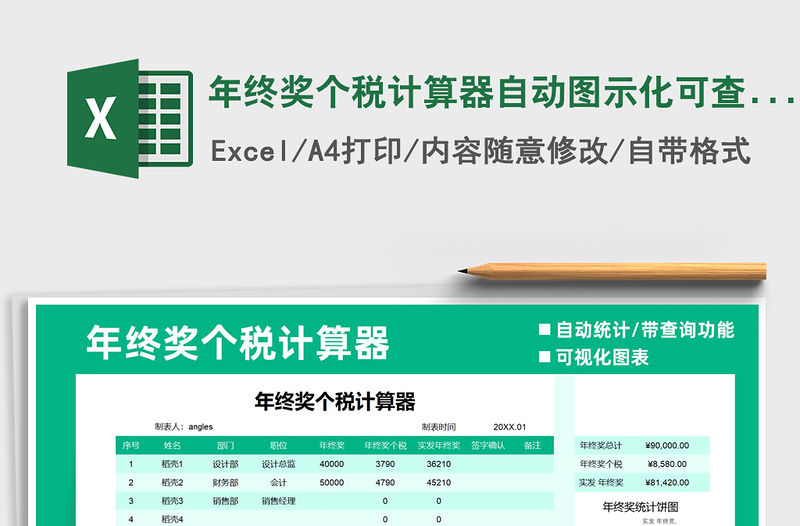 2021年年終獎(jiǎng)個(gè)稅計(jì)算器自動(dòng)圖示化可查詢