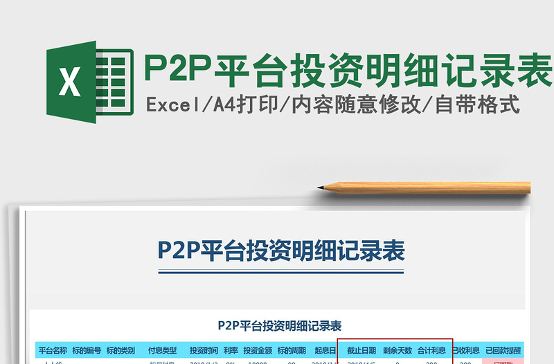 P2P平台投资明细记录表免费下载