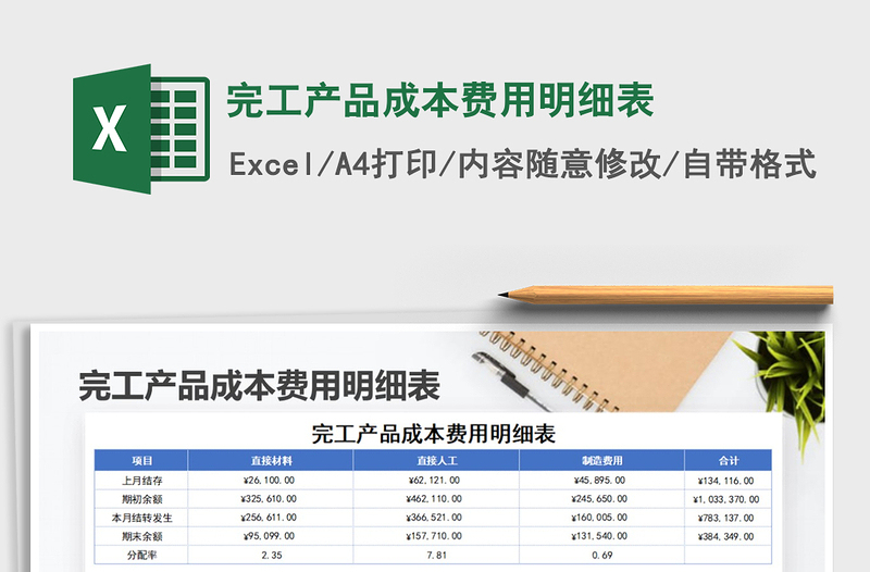 2021年完工产品成本费用明细表