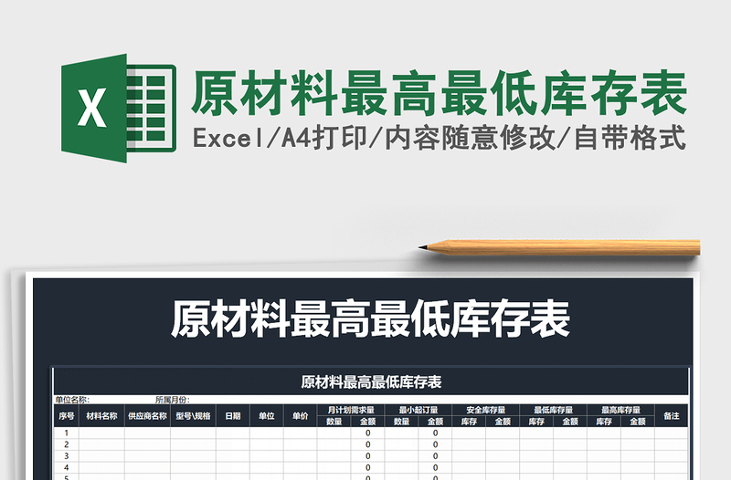 2021年原材料最高最低库存表