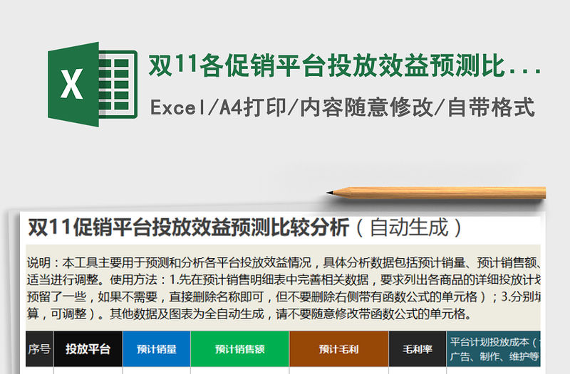 2021年雙11各促銷平臺投放效益預測比較分析(依據明細表自動
