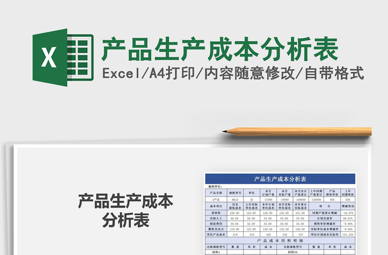 2021年產品生產成本分析表免費下載