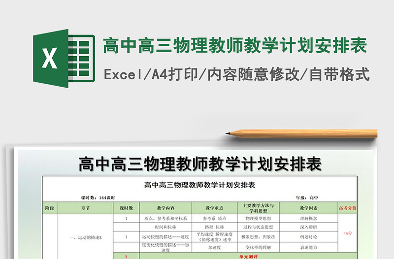 2022年高中高三物理教師教學計劃安排表免費下載