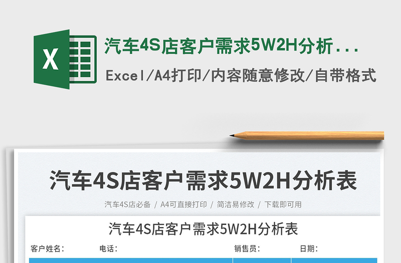 汽車4S店客戶需求5W2H分析表免費下載