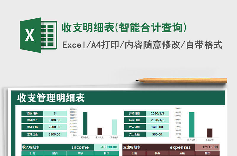 2021年收支明細(xì)表(智能合計查詢)