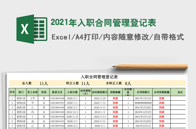 2021年入職合同管理登記表