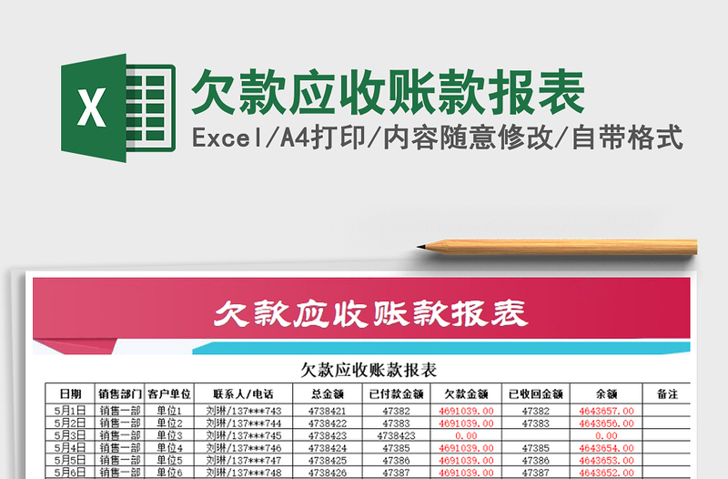 2021年欠款應(yīng)收賬款報表