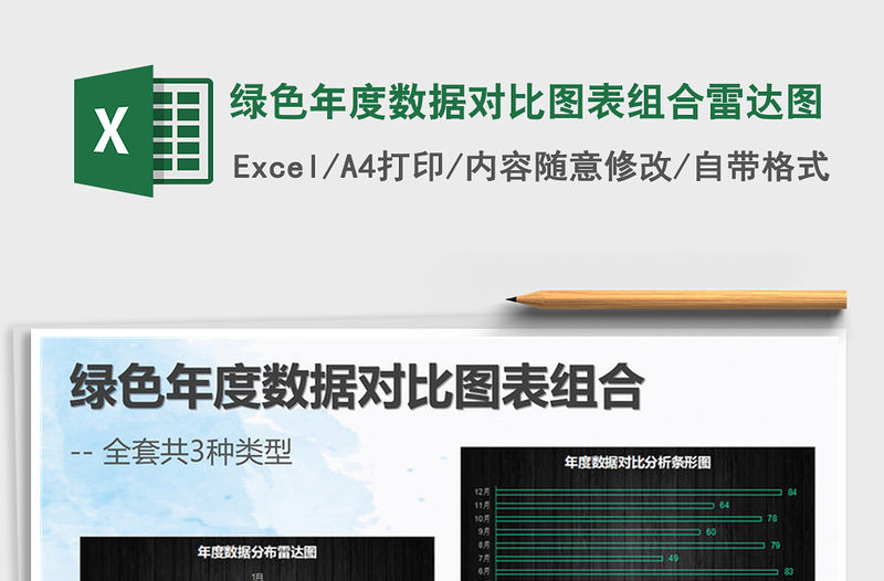 2021年綠色年度數據對比圖表組合雷達圖