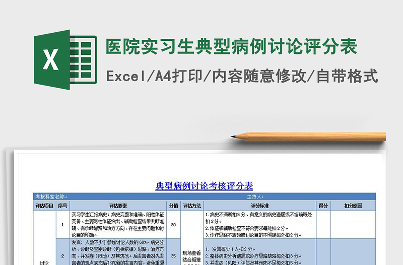 2021年醫(yī)院實習(xí)生典型病例討論評分表