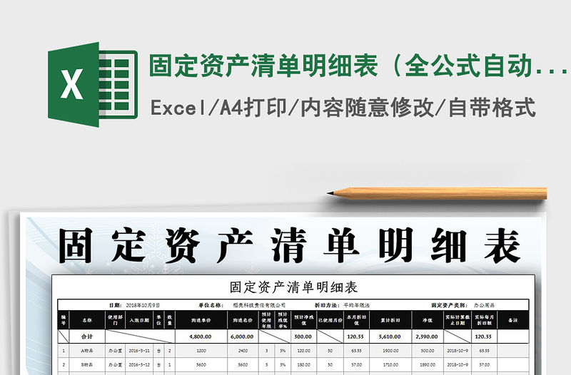 2021年固定資產清單明細表（全公式自動統計）免費下載